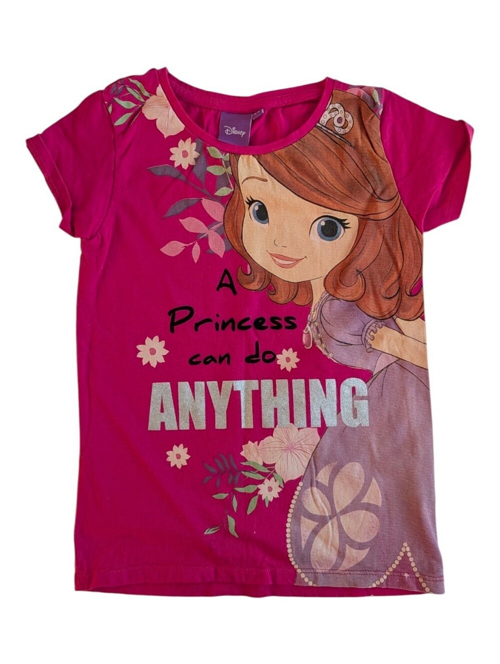 Disney Girls Magenta Sofia the First Tee with Purple Dress Print Size 5-6